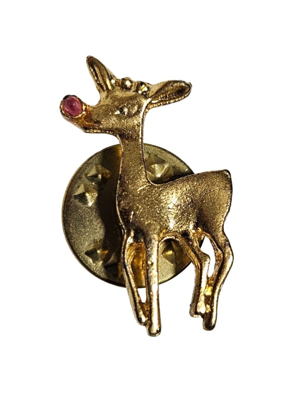 Vintage Rudolph Red Nose Reindeer Christmas Brooch Lapel Pin Holiday Gold Tone